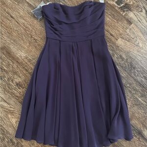 David's Bridal Strapless Plum Chiffon A-Line Dress